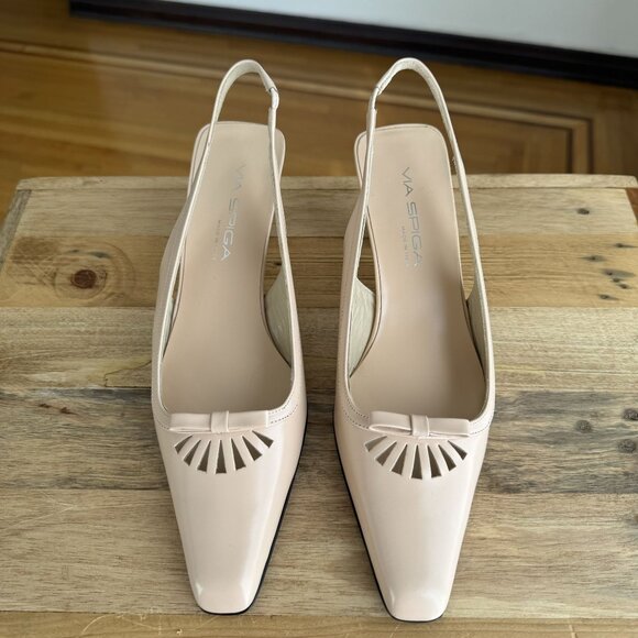 Vintage Via Spiga Box Leather Pink Light Beige Pointy Toe Slingback Kitten Heel - Picture 2 of 14